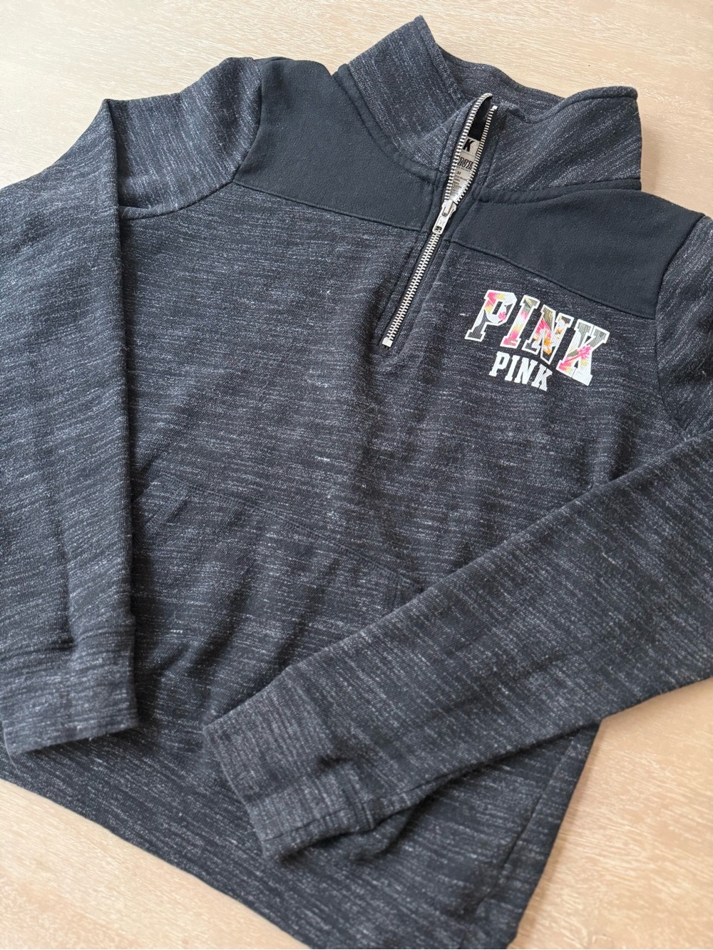 VS PINK Tropical Logo Quarter Zip Pullover